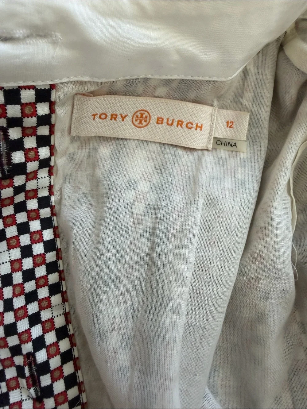 Tory Burch Pink Geometric Short Sleeve Top with White Peter Pan Collar